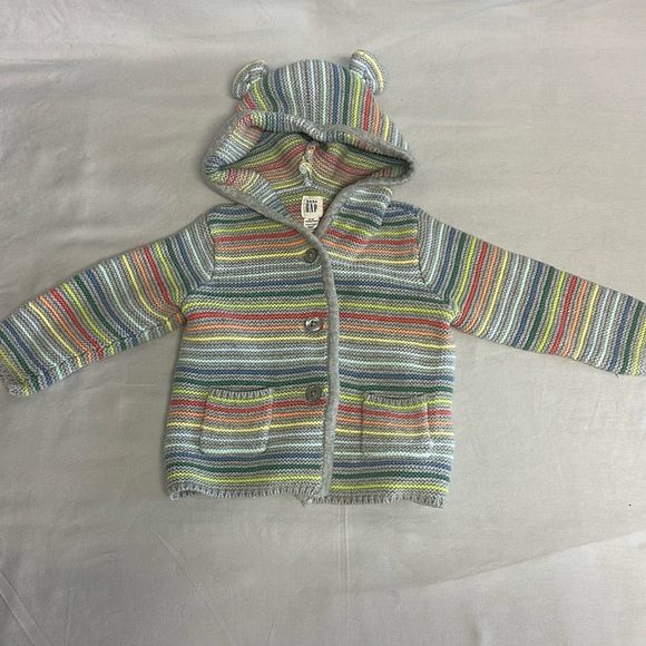 GAP - Brannan colourful striped Bear cardigan sweater. 6-12 months - Picture 1 of 4